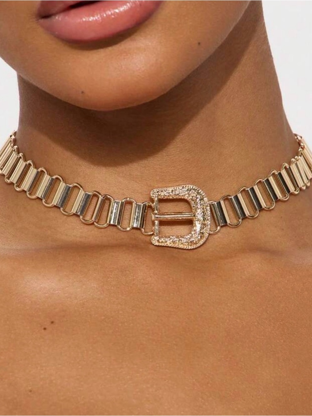 Gold Toned Buckle Choker Necklace - Picture 2 of 6